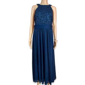 Davids Bridal Navy blue and sequined prom, evening dress